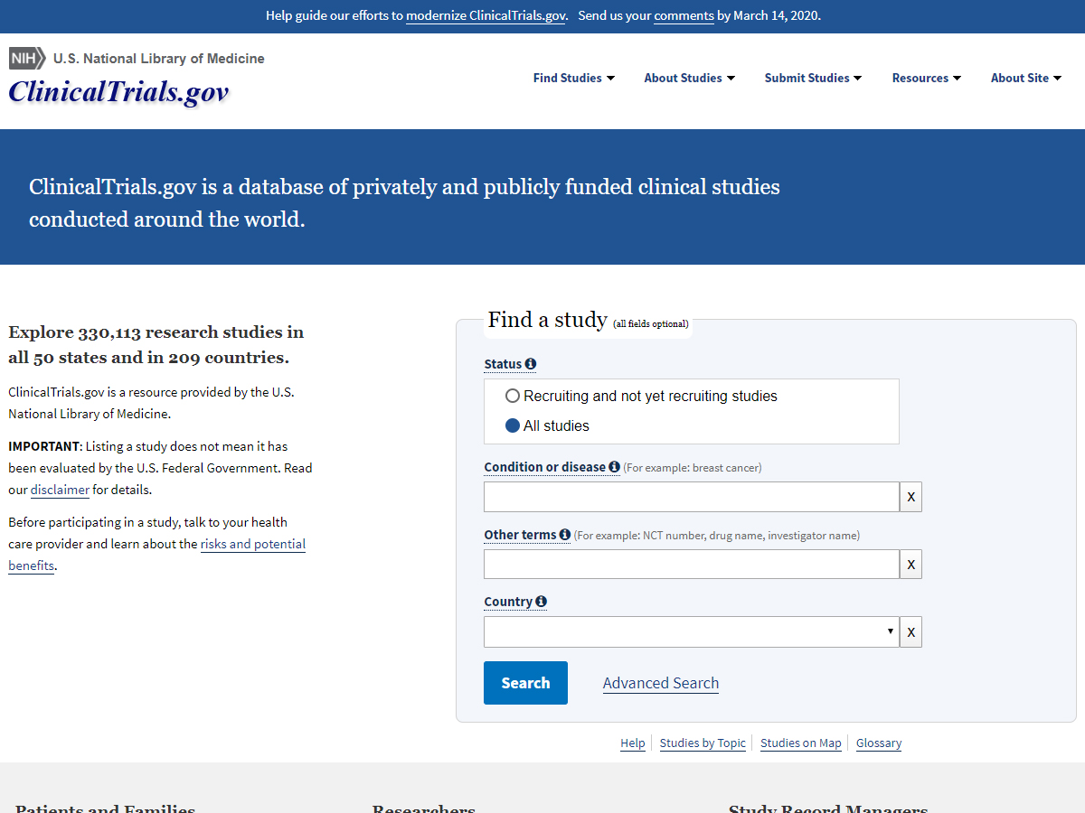 ClinicalTrials.gov screenshot