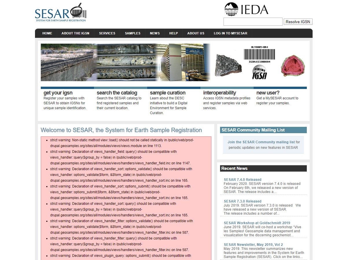 GeoSamples (SESAR) screenshot