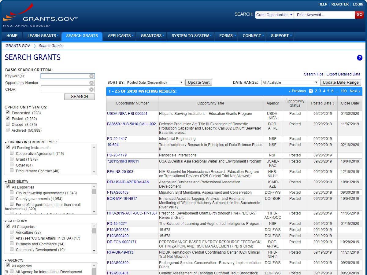 Grants.gov screenshot