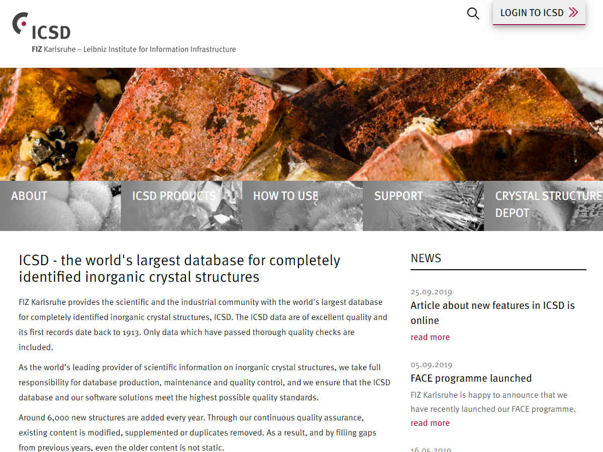 Inorganic Crystal Structure Database screenshot