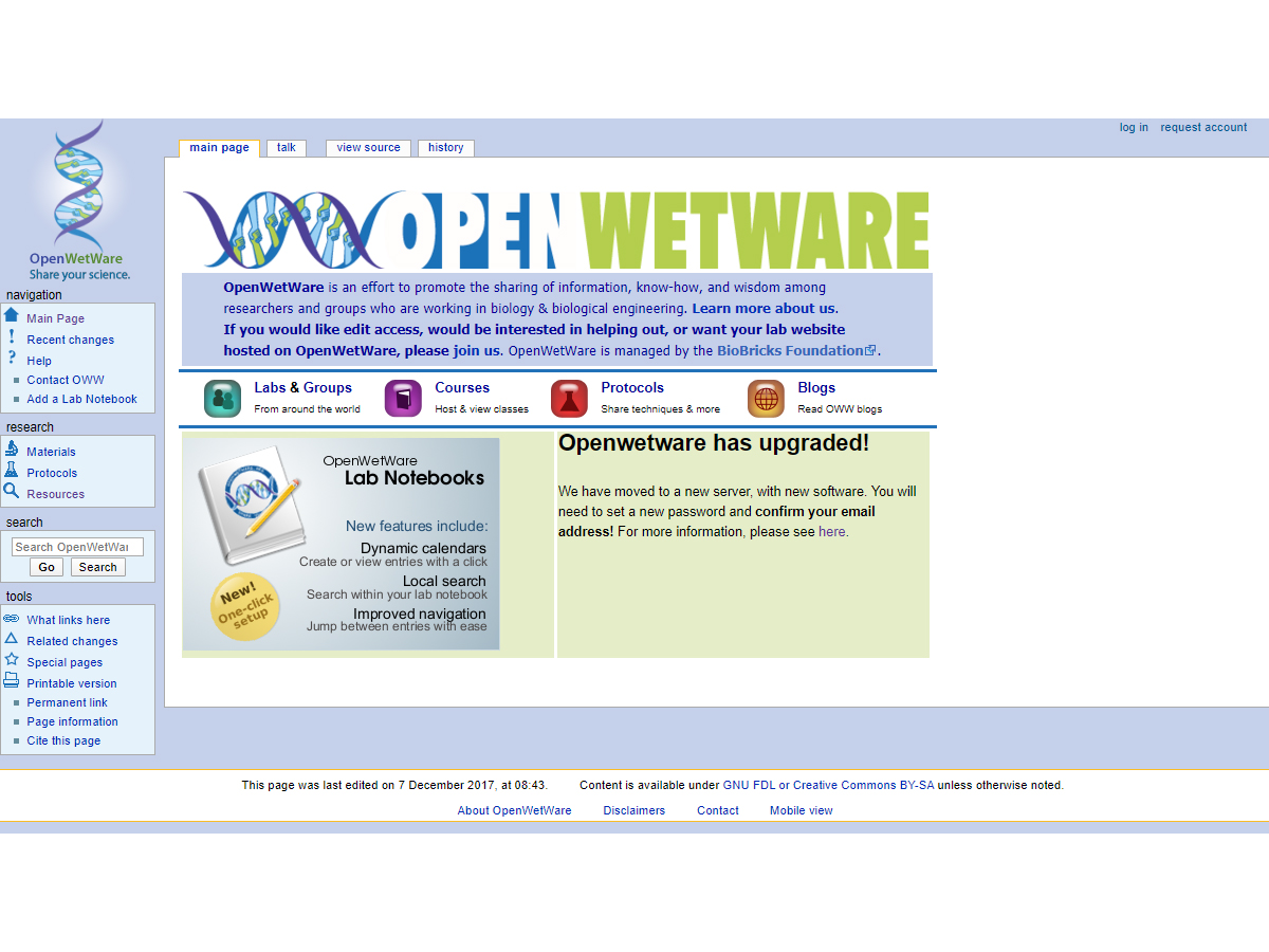 OpenWetWare screenshot