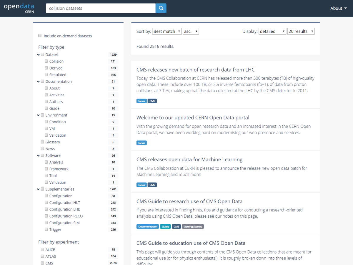 CERN Open Data screenshot